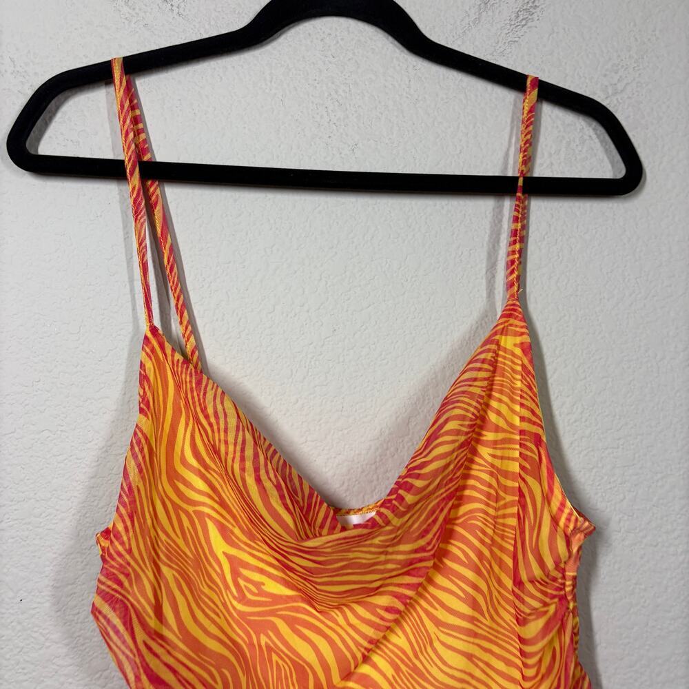 Superdown Large Eden Mini Sheath Dress Orange Zebra Print Spaghetti Straps - Picture 4 of 9